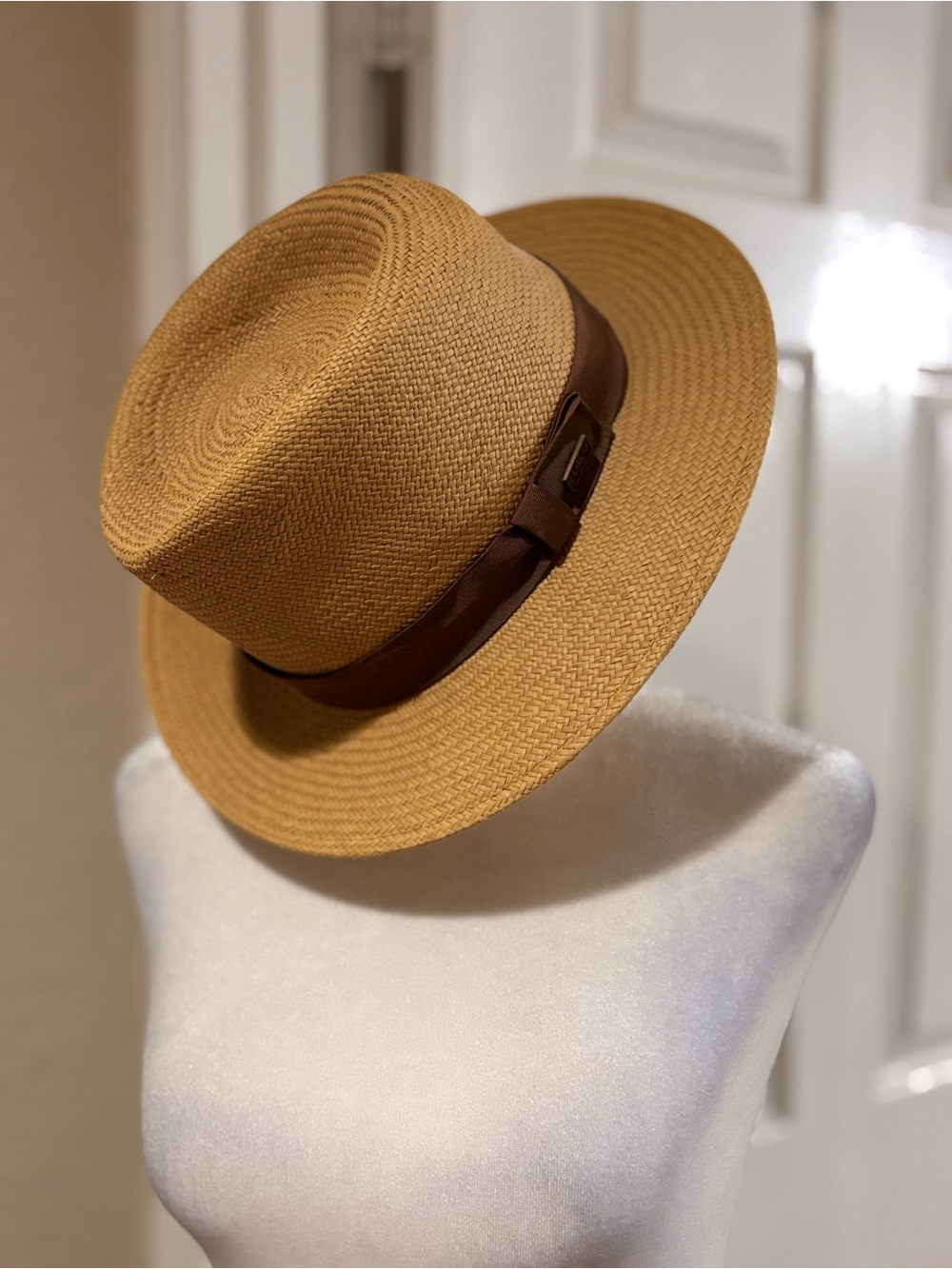 Women's Tan Straw Panama Hat with Brown Band